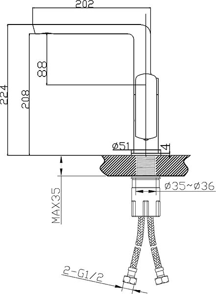 Tap SAPHO MIXONA sink / washbasin mixer, upright, chrome MG055 Technical draft