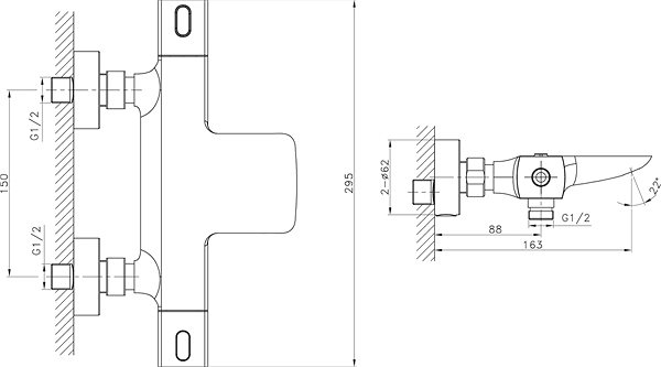 Tap SAPHO MIXONA wall-mounted thermostatic bath mixer, chrome MG410 Technical draft