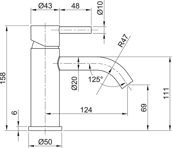 Tap SAPHO MINIMAL basin mixer without waste, stainless steel MI002 Technical draft