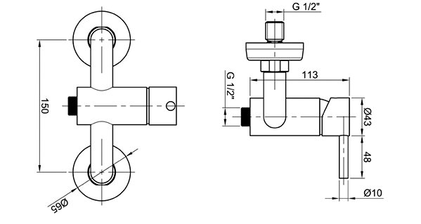 Tap SAPHO MINIMAL wall mounted shower mixer, stainless steel MI011 Technical draft