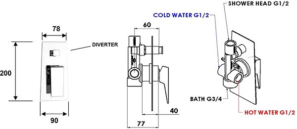 Tap SAPHO MORADA concealed shower mixer, 2 outlets, chrome MR42 Technical draft