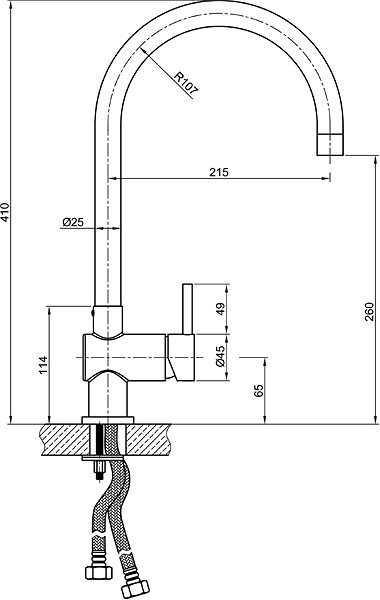 Tap SAPHO PE pedestal basin mixer, stainless steel PE015 Technical draft