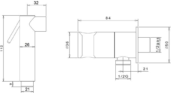 SAPHO Wall-Mounted Valve with Bidet Hand Shower and Safety Lock, Square, Chrome SG108 Technical Drawing