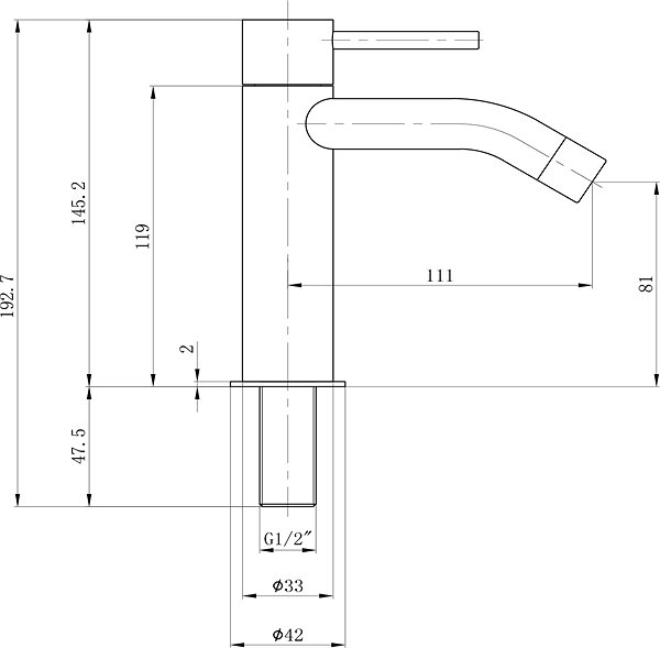 Tap SAPHO SMALL pedestal washbasin valve, 145 mm, chrome SM24 Technical draft