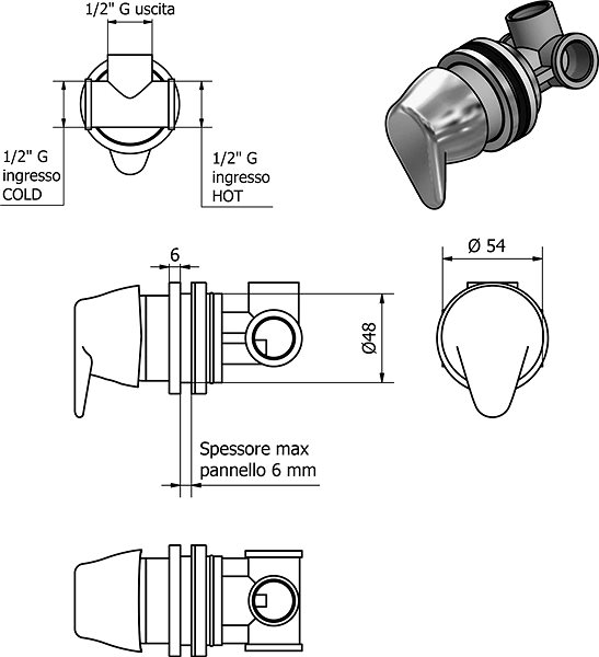 Tap SAPHO TINY lever mixer for bath rim, chrome TMC12TY Technical draft
