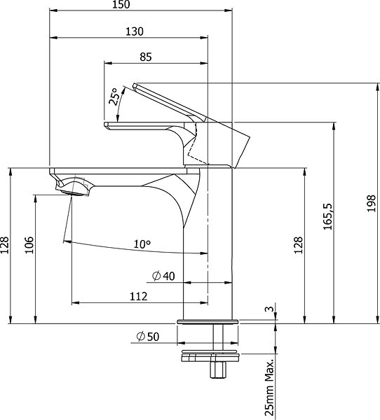Tap SAPHO PAX pedestal basin mixer without waste, chrome XA02 Technical draft