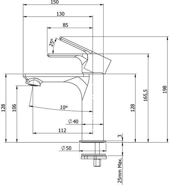 Tap SAPHO PAX basin mixer without spout, black matt XA02/15 Technical draft