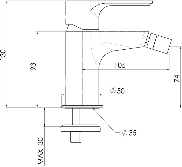 Tap SAPHO PAX standing bidet mixer without waste, mat black XA03/15 Technical draft