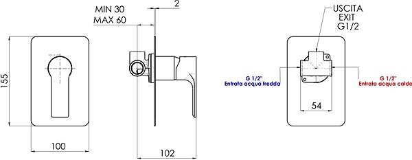 Tap SAPHO PAX concealed shower mixer, 1 outlet, chrome XA41 Technical draft