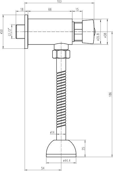 Tap AQUALINE Self-closing wall valve for urinal, chrome ZY12022 Technical draft