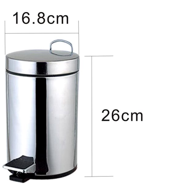 Rubbish Bin AQUALINE SIMPLE LINE waste basket round 3l, polished stainless steel 27103 Technical draft