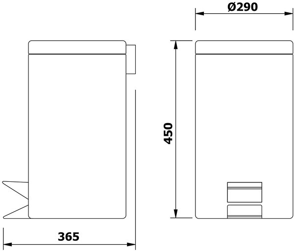 Rubbish Bin AQUALINE SIMPLE LINE waste basket round 20l, polished stainless steel 27120 Technical draft