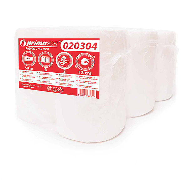 Paper towels PRIMASOFT paper towels in roll MIDI 50 m O13, 12 pcs.