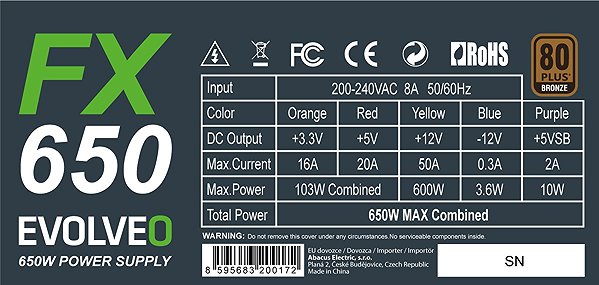 PC Power Supply EVOLVEO FX 650 Features/technology