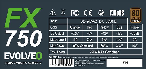 PC Power Supply EVOLVEO FX 750 Features/technology
