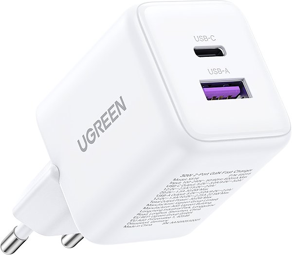 Wall Charger UGREEN USB-A+USB-C 30W GaN Tech Charger ...