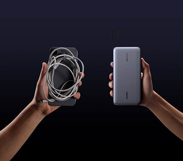 Power Bank UGREEN 165W Power Bank with Built-in Cable ...