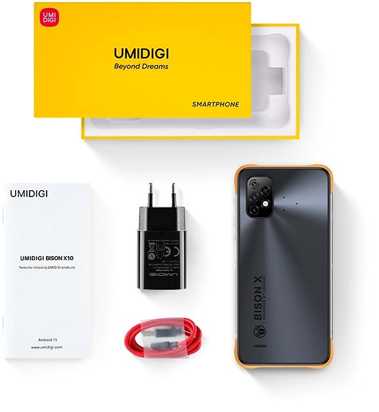 Mobiltelefon Umidigi Bison X10 sárga Csomag tartalma