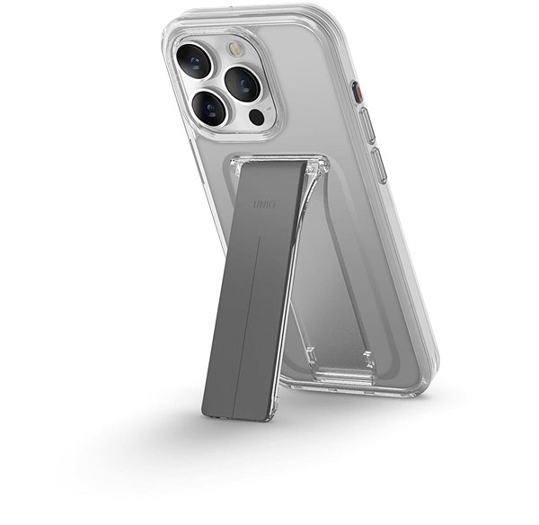 Kryt na mobil UNIQ Heldro Mount+ ochranný kryt na iPhone 15 Pro so stojanom, Lucent (Clear) ...