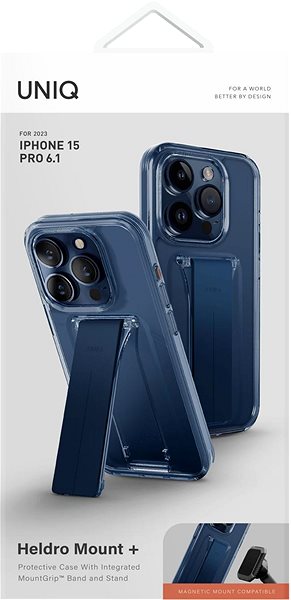Kryt na mobil UNIQ Heldro Mount+ ochranný kryt na iPhone 15 Pro so stojanom, Ultramarine (Deep blue) ...
