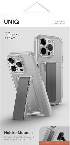 Handyhülle UNIQ Heldro Mount+ Schutzhülle für iPhone 15 Pro Max mit Ständer, Lucent (Clear) ...