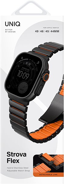 Armband UNIQ Strova Flex für Apple Watch 49 / 46 / 45 / 44 mm, Midnight black/Volt orange ...
