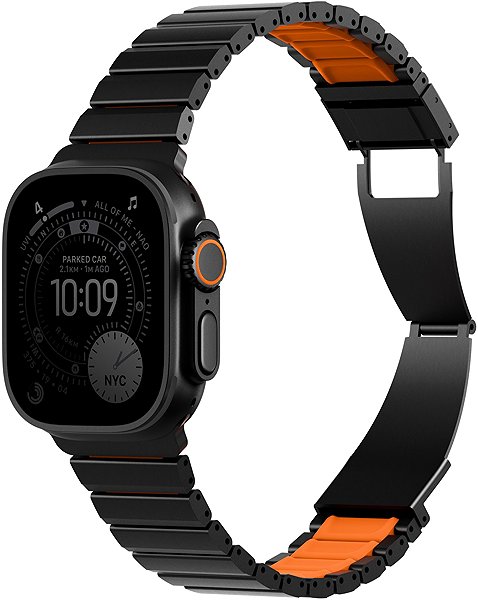 Armband UNIQ Strova Flex für Apple Watch 49 / 46 / 45 / 44 mm, Midnight black/Volt orange ...