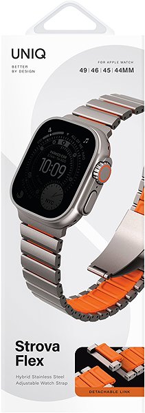 Armband UNIQ Strova Flex für Apple Watch 49 / 46 / 45 / 44 mm, Titanium silver / Volt orange ...