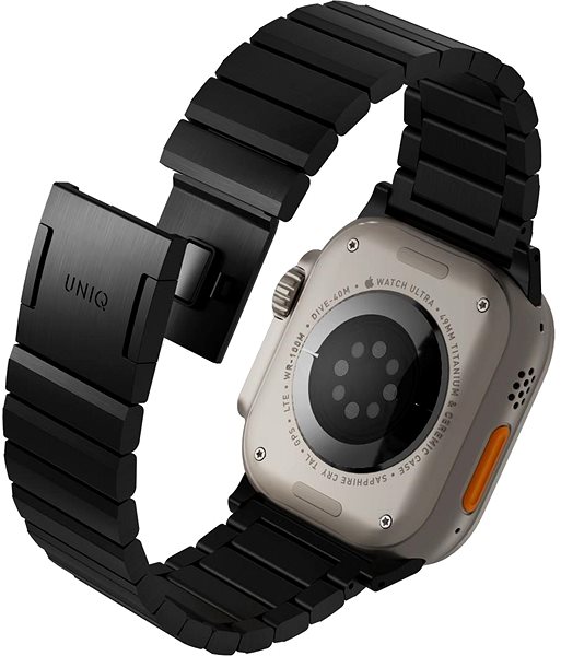 Remienok na hodinky Uniq Strova Mag článkový oceľový na Apple Watch 49/45/44/42mm, Midnight black ...