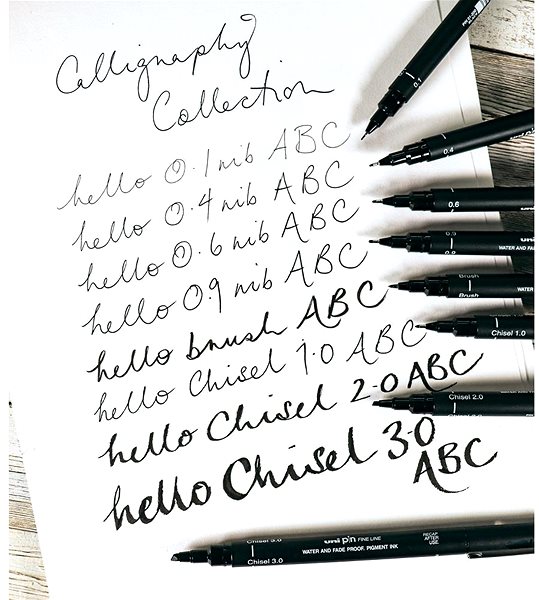 Liners UNI PIN - Calligraphy set of 8 liners, black .