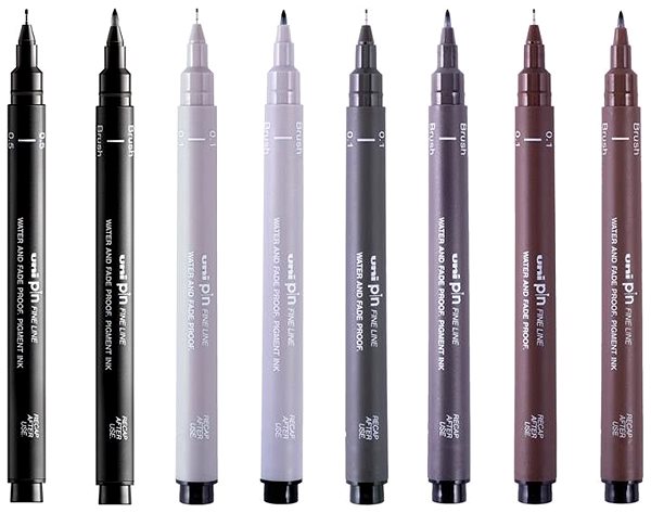 Liners UNI PIN - Creative Strokes set of 8 liners, black .