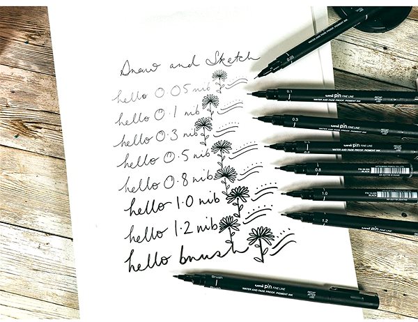 Liners UNI PIN - Draw and Sketch set of 8 liners, black .