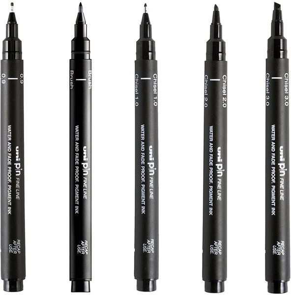 Liners UNI PIN - Love Lettering set of 5 liners, black .