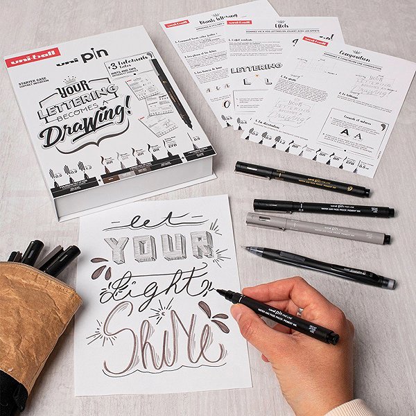 Liners UNI PIN gift set Lettering , 8 liners + SHALAKU micropencil .