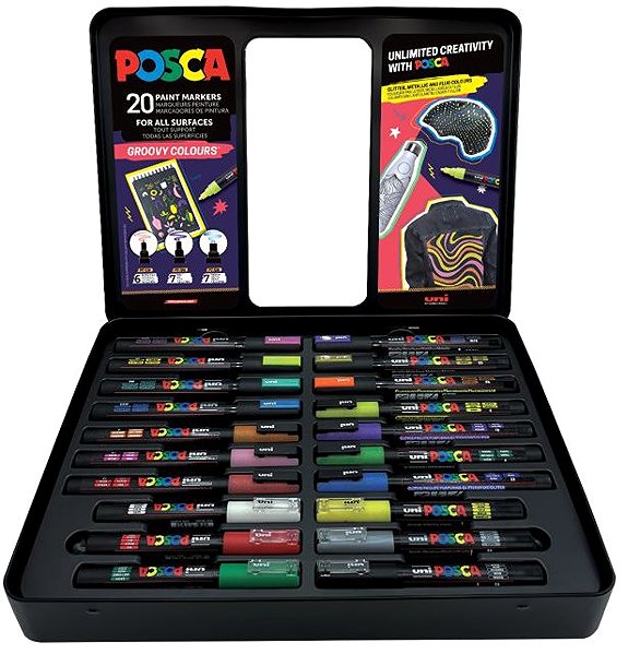 Markers UNI Posca PC-1M/PC-3M/PC-5M, GROOVY - set of 20 .