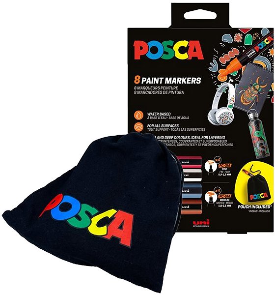 UNI Posca PC-3M/PC5M - with cotton bag - set of 8 .