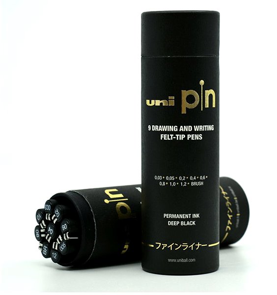 Liners UNI PIN black, various tip sizes - set of 9 .