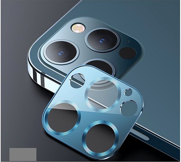 Kamera védő fólia USAMS US-BH704 Metal Camera Lens Glass Film for iPhone 12 Pro blue Lifestyle