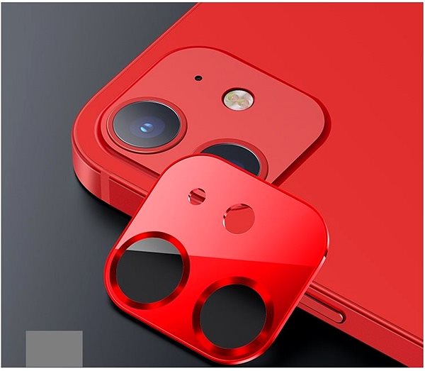 Kamera védő fólia SAMS US-BH706 Metal Camera Lens Glass Film for iPhone 12 mini red Lifestyle