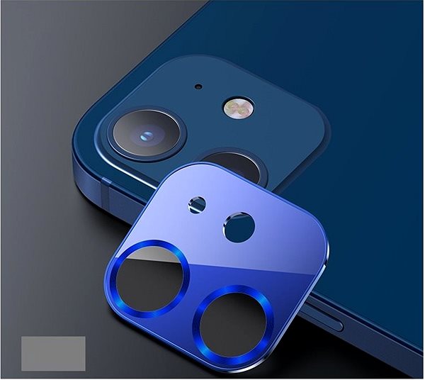 Kamera védő fólia USAMS US-BH706 Metal Camera Lens Glass Film for iPhone 12 mini blue Lifestyle