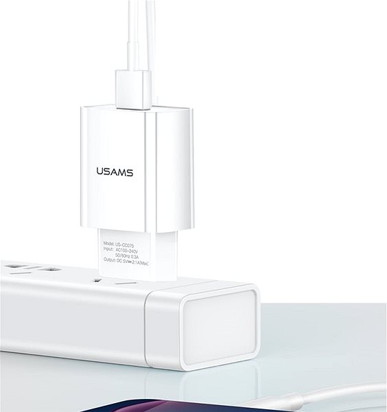 Hálózati adapter USAMS T18 Single USB Travel Charger 10.5W white Oldalnézet