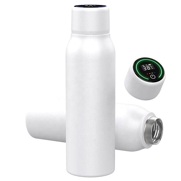 Thermos UVTECH Self-cleaning antibacterial thermo bottle AGUA-C Pro 600ml, colour: White Side view