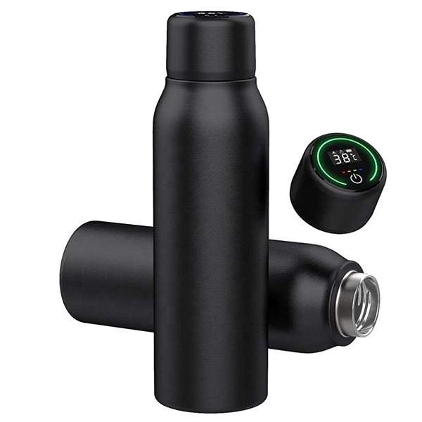 Thermos UVTECH Self-cleaning antibacterial thermo bottle AGUA-C Pro 600ml. colour: Black Side view
