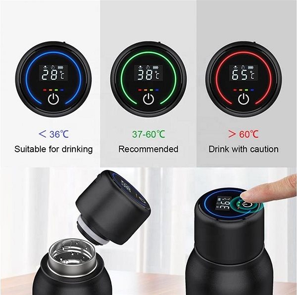 Thermos UVTECH Self-cleaning antibacterial thermo bottle AGUA-C Pro 600ml. colour: Black Features/technology