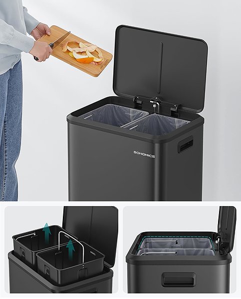Rubbish Bin Songmics Waste bin for separated waste 2 × 15 l, black ...