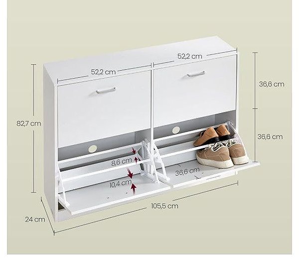 Shoe Rack Vasagle Tilt shoe rack with 4 compartments 106 × 83 × 24 cm, white ...