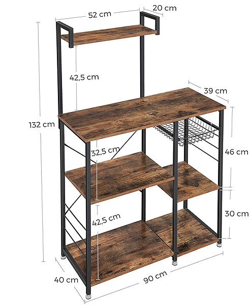 Shelving Unit VASAGLE Industrial kitchen shelf 40 × 90 × 132 cm ...