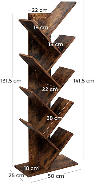 Shelving Unit VASAGLE Bookcase, 8 floors, rustic, bookshelf 50 × 25 × 141,5 cm ...
