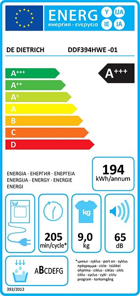 Sušička prádla DE DIETRICH DDF394HWE Energetický štítek