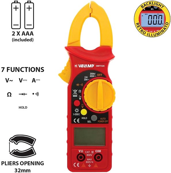 Multimeter VELAMP Clamp multimeter 7in1 DMT722C .